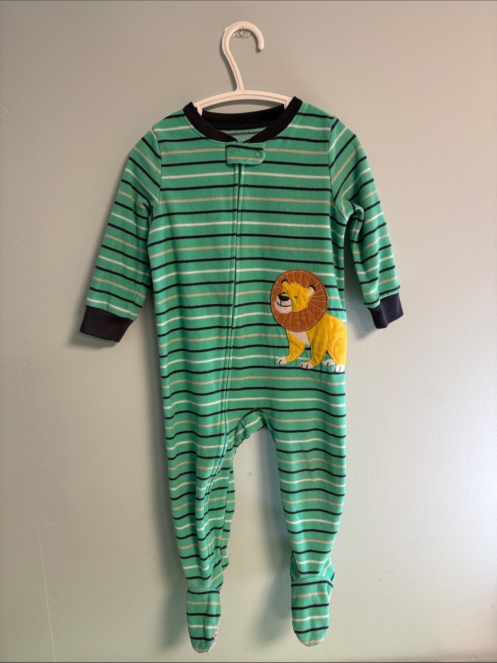 Carter’s Green & Navy Striped Lion One Piece Pajama, Baby Boy 18months